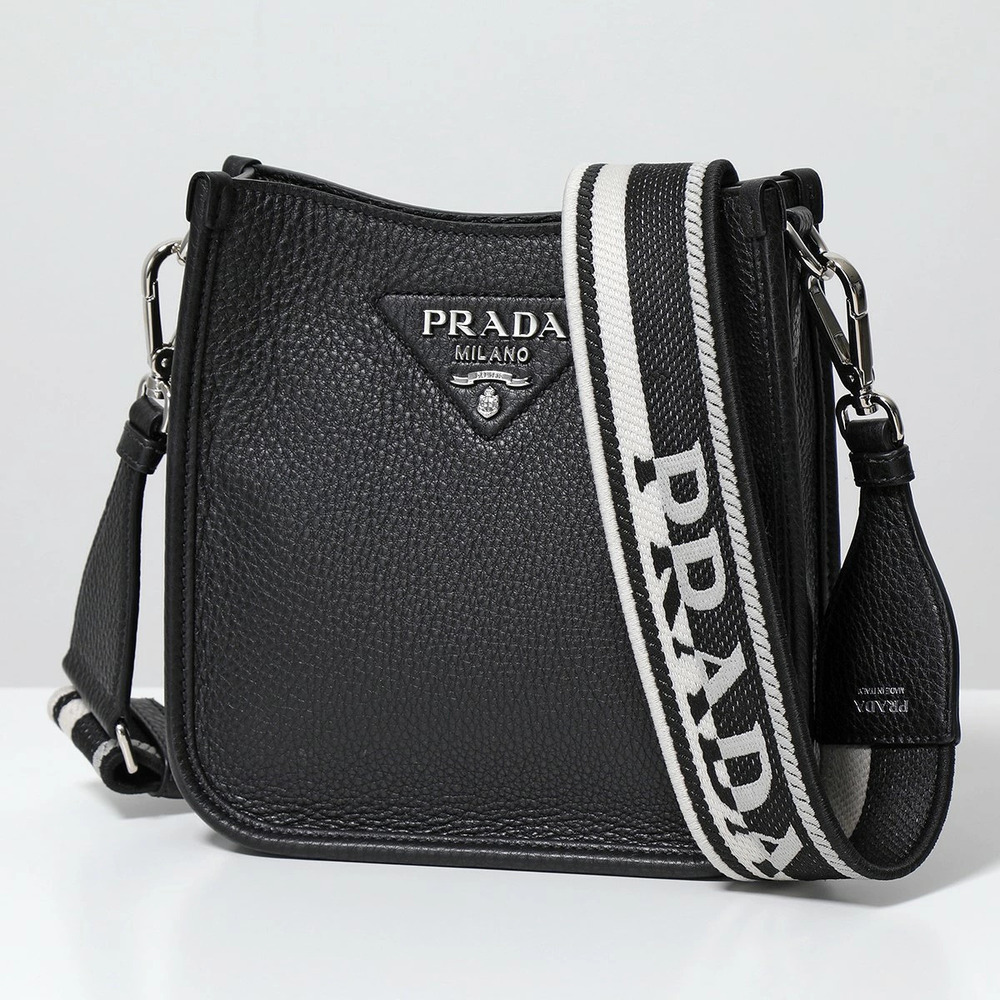 Prada Shoulder Bag Vitello Daino SOFT Leather Metal Two Straps Pouch